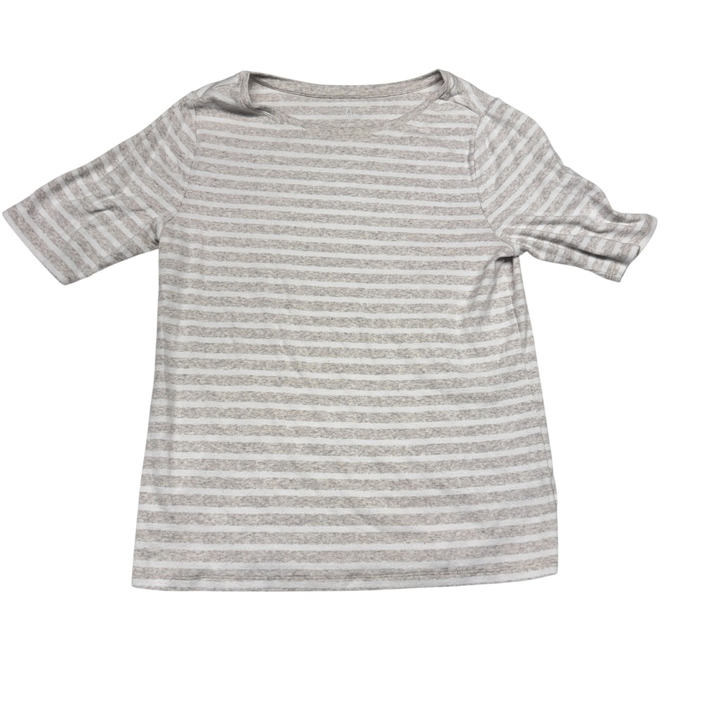 Gap Womens XL Gray White Striped Short Sleeve Boatneck T-Shirt Top 1003
